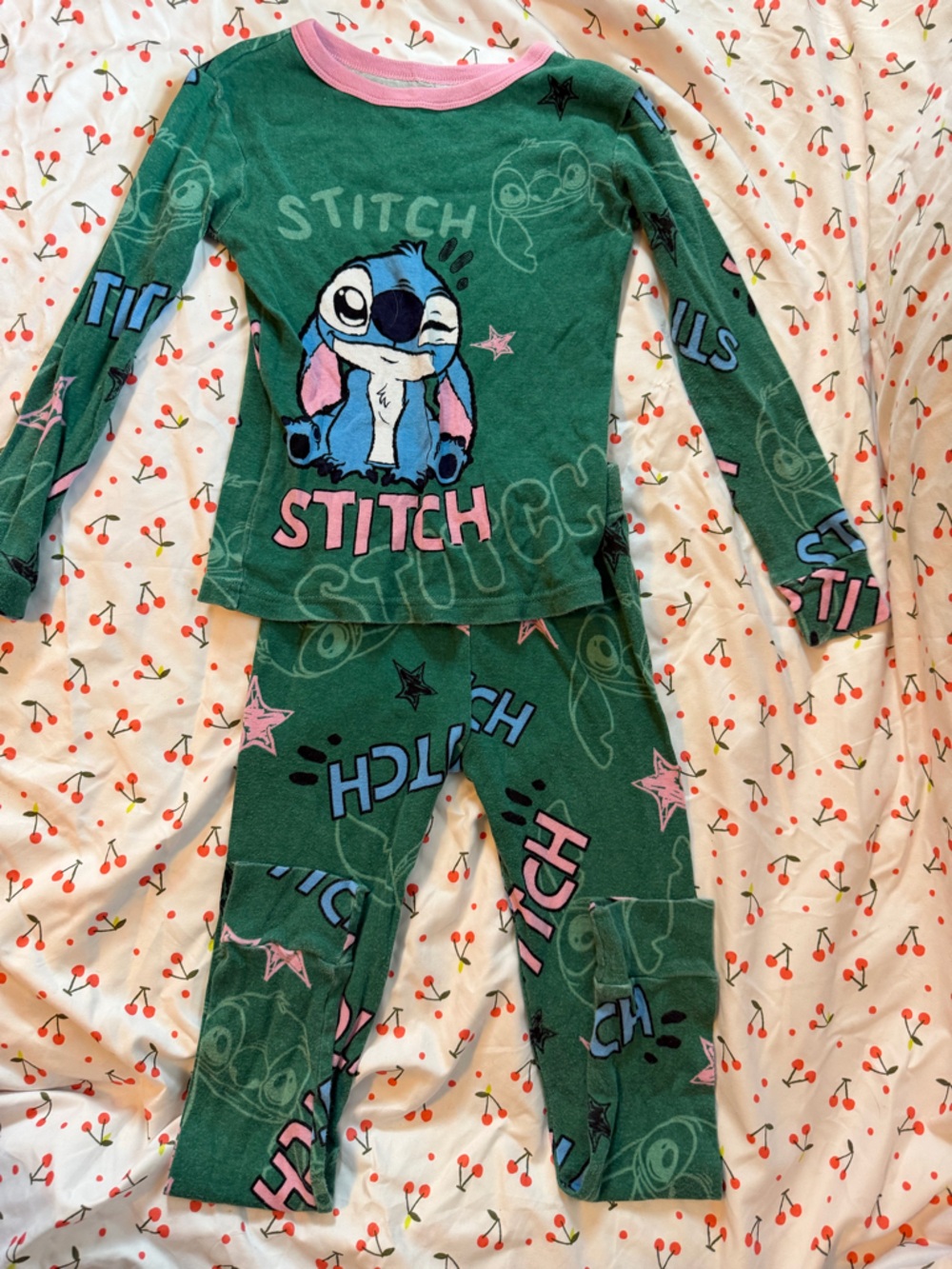 Disney Green and Pink Stitch Kids Pajama Set